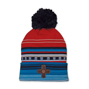 Zia Faux Leather Patch Pom Beanie