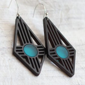 Diamond Zia Earrings in Black & Turquoise