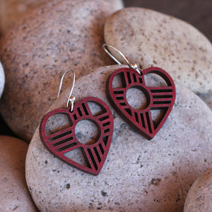 Heart Zia Earrings in Red Birch