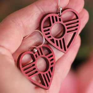 Heart Zia Earrings in Red Birch