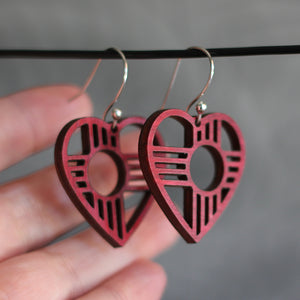 Heart Zia Earrings in Red Birch